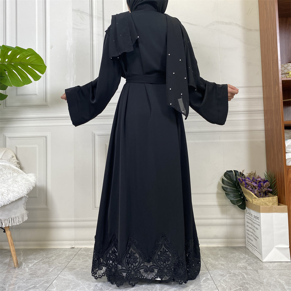 Evah Black Lace Open Abaya