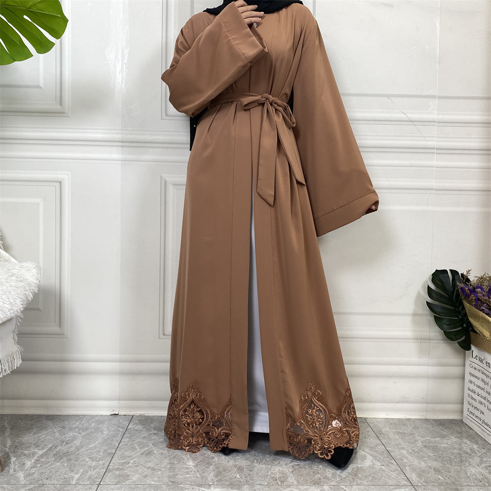 Evah Caramel Lace Open Abaya