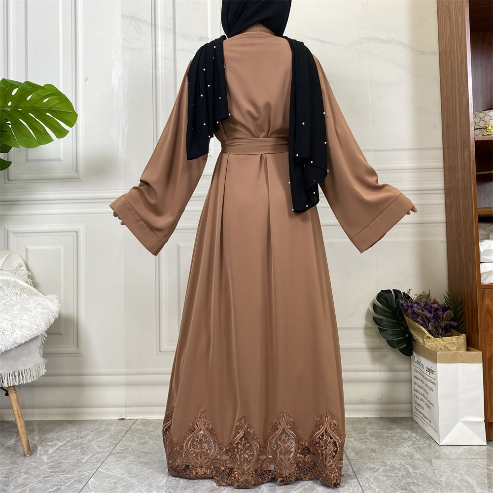 Evah Caramel Lace Open Abaya