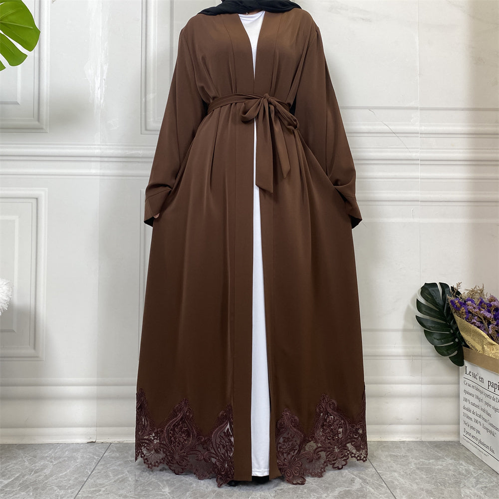 Evah Chocolate Brown Lace Open Abaya