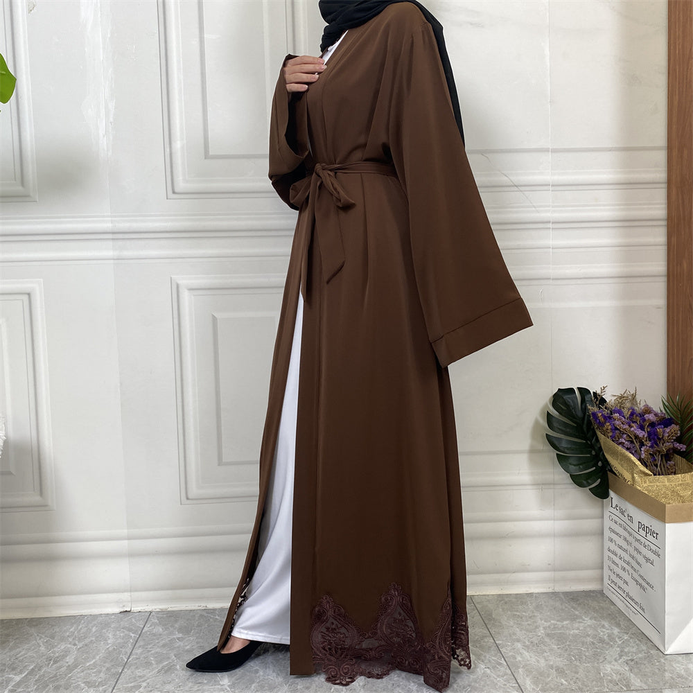 Evah Chocolate Brown Lace Open Abaya