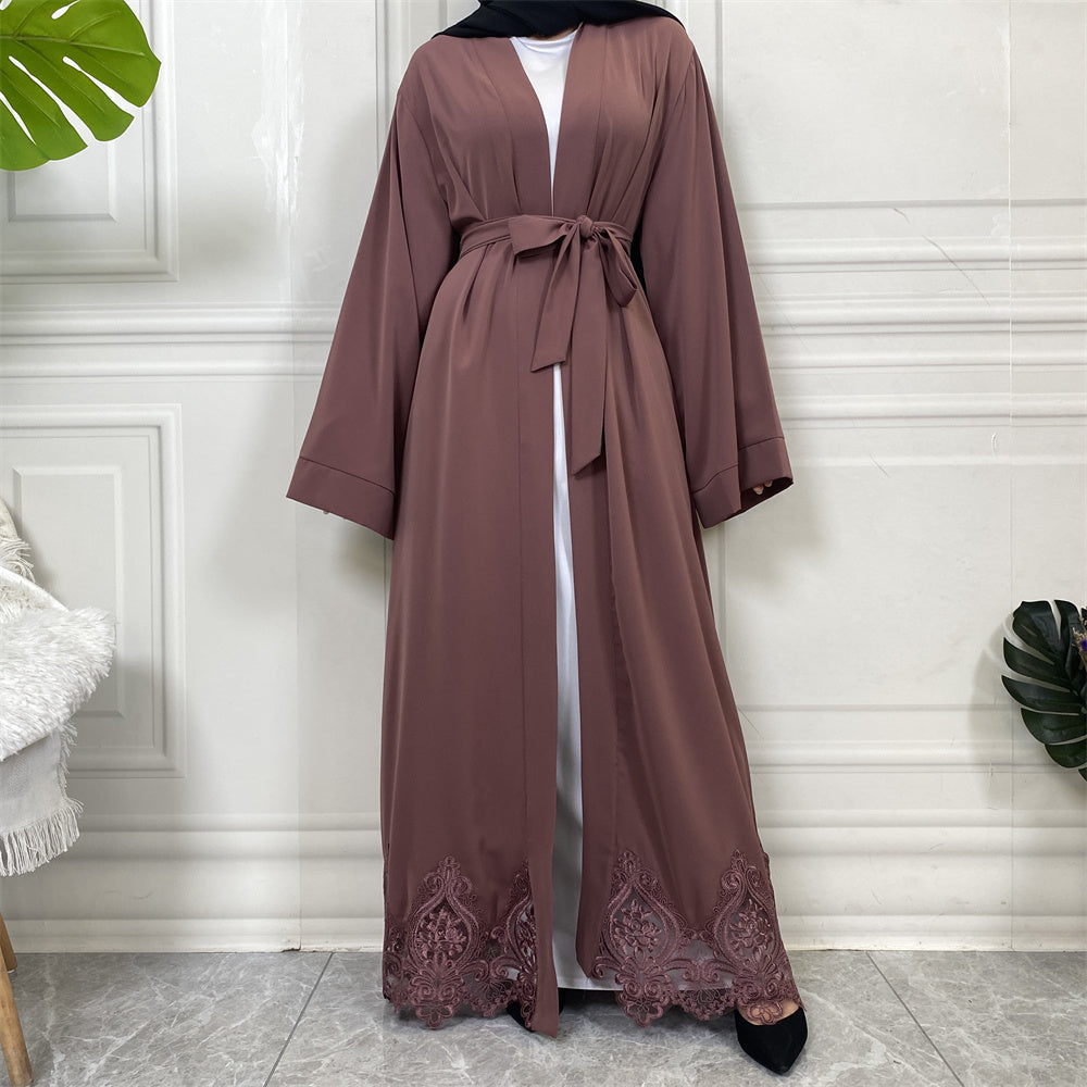 Evah Mauve Lace Open Abaya