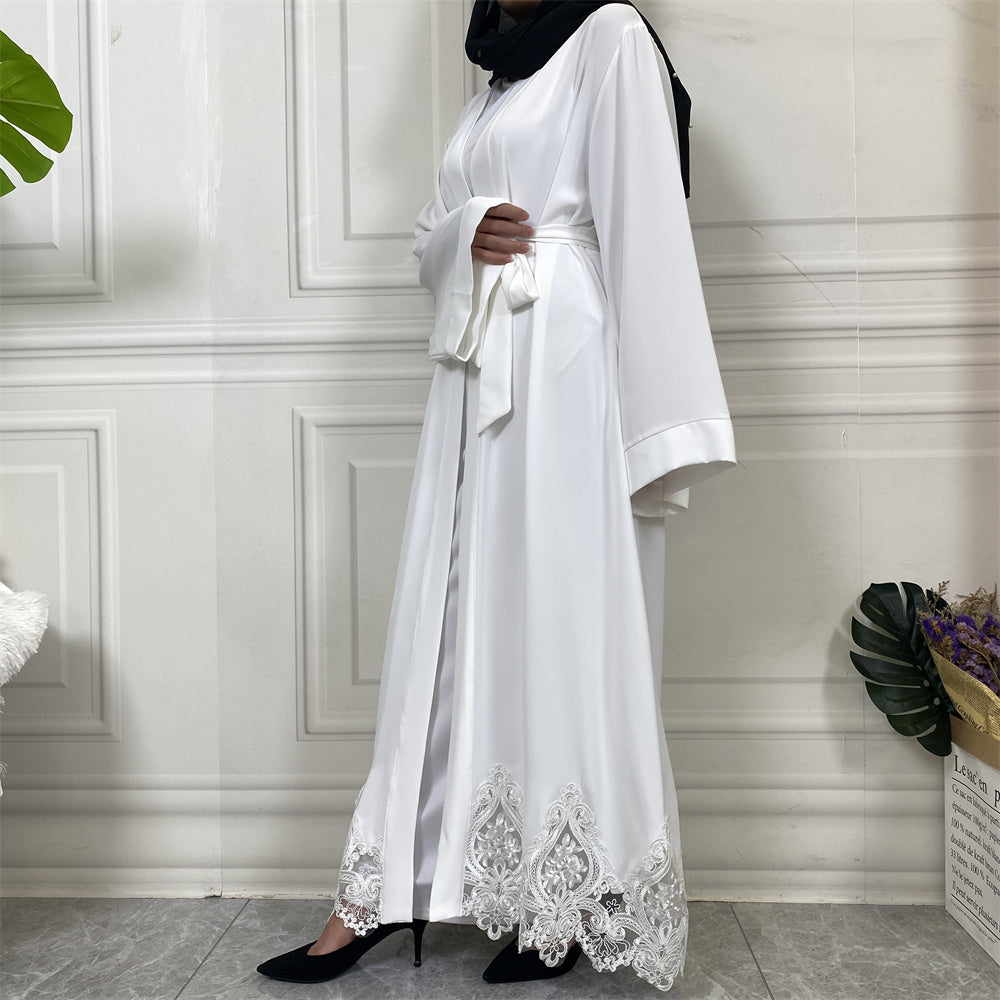 Evah White Lace Open Abaya