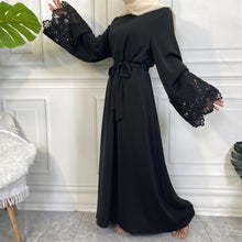 Load image into Gallery viewer, Aira Black Lace Closed Zip Abaya
