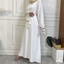 Load image into Gallery viewer, Aira White Lace Closed Zip Abaya
