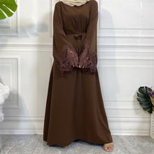 Load image into Gallery viewer, Aira Chocolate Brown Lace Closed Zip Abaya
