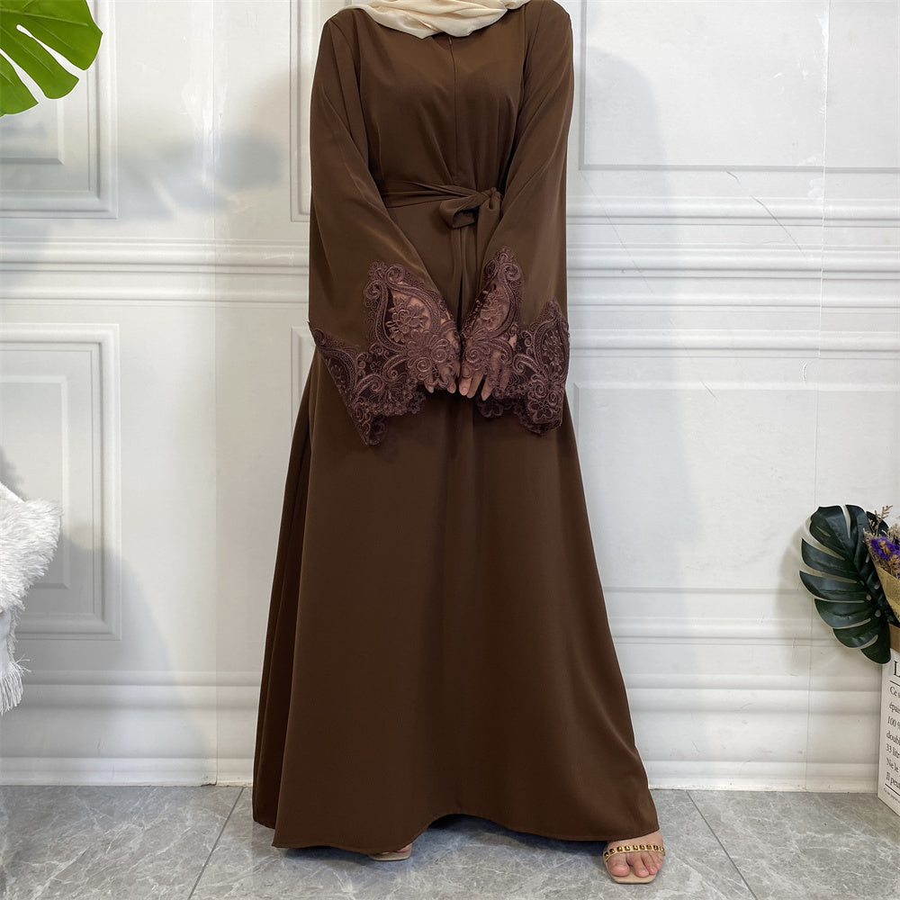 Aira Chocolate Brown Lace Closed Zip Abaya
