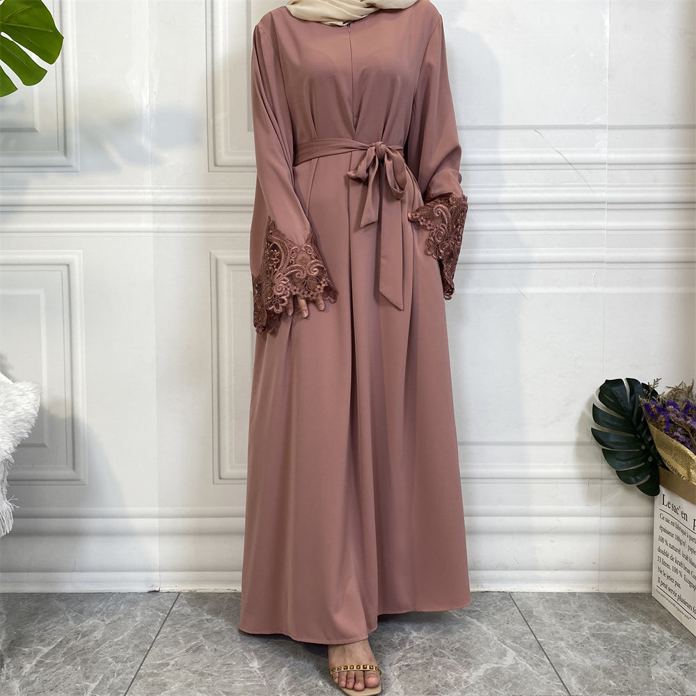 Aira Dusty Pink Lace Closed Zip Abaya