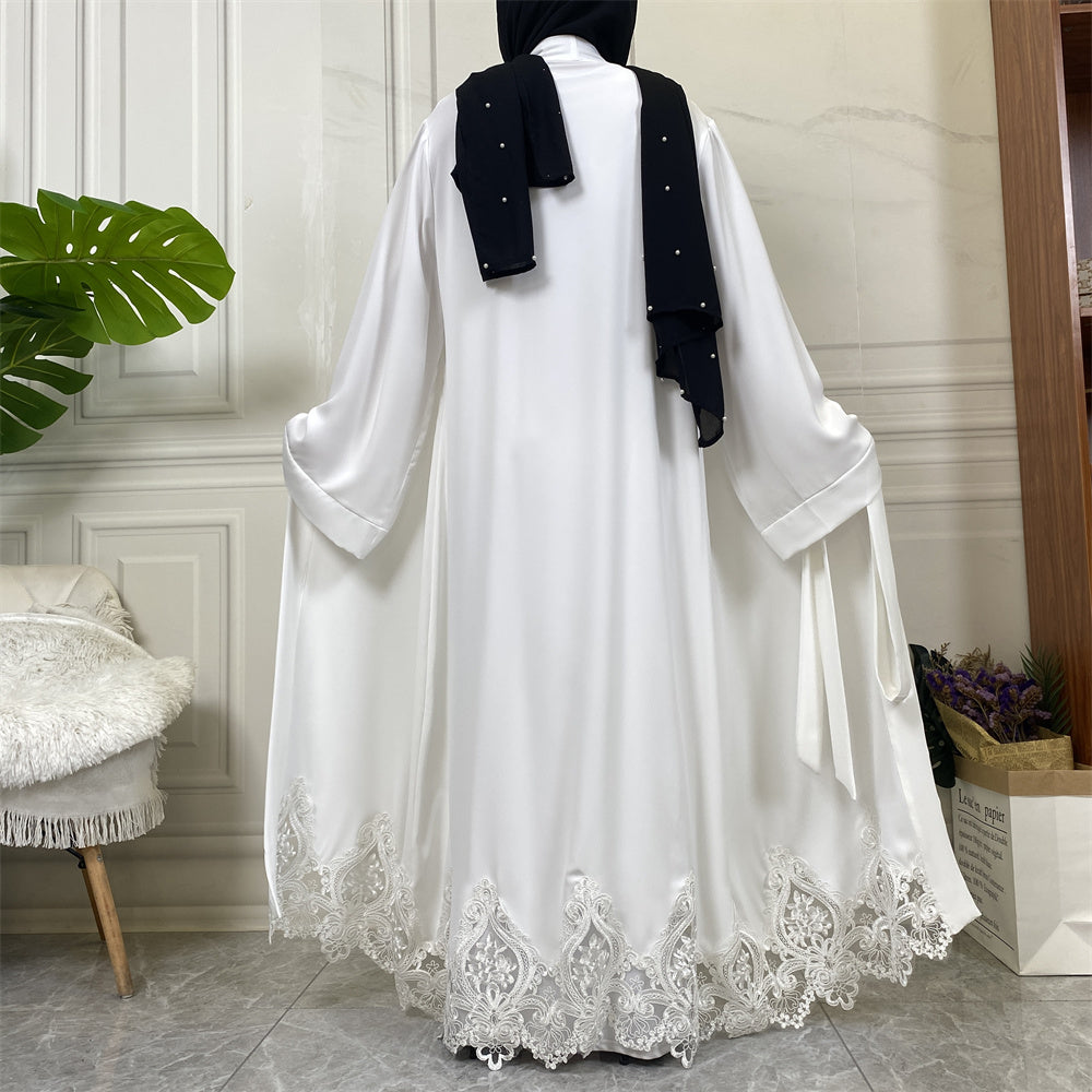 Evah White Lace Open Abaya