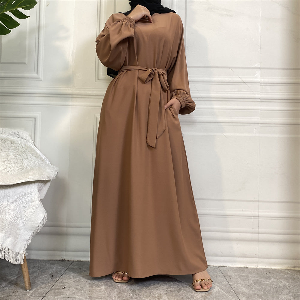 Dina Caramel Elasticated Sleeve Closed Abaya