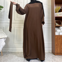 Load image into Gallery viewer, Dina Coffee Brown Elasticated Sleeve Closed Abaya
