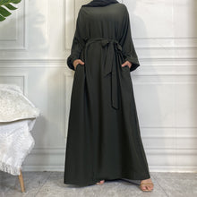 Load image into Gallery viewer, Dina Khaki Green Elasticated Sleeve Closed Abaya
