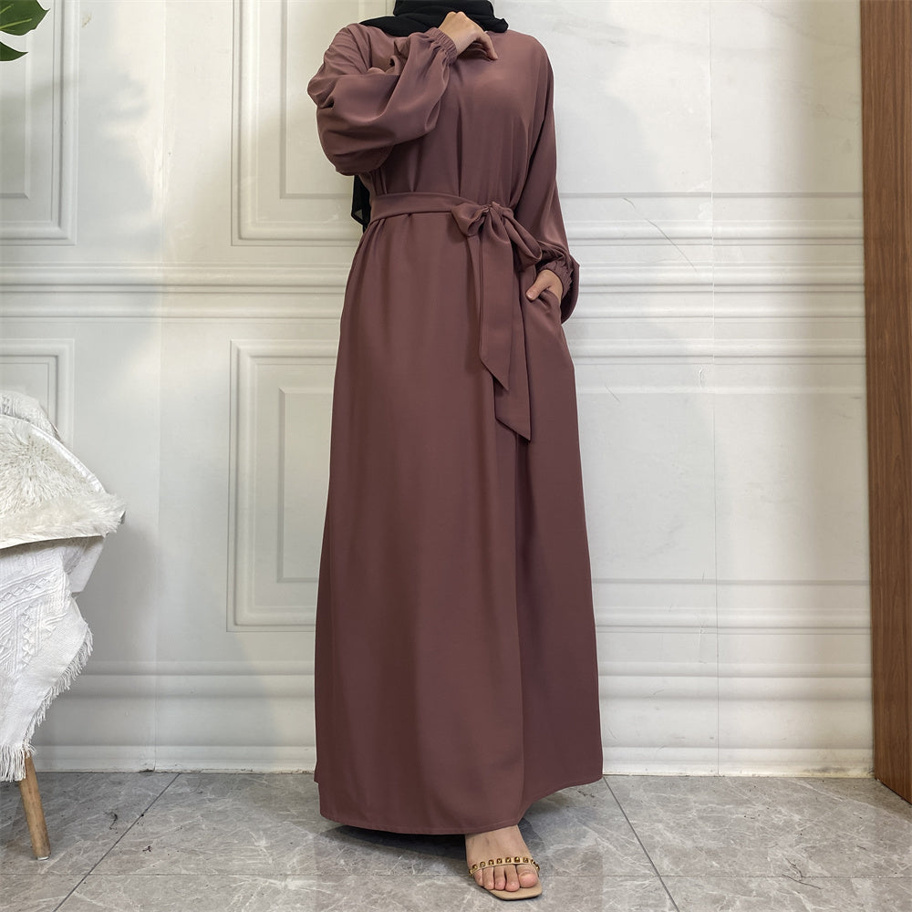 Dina Mauve Elasticated Sleeve Closed Abaya
