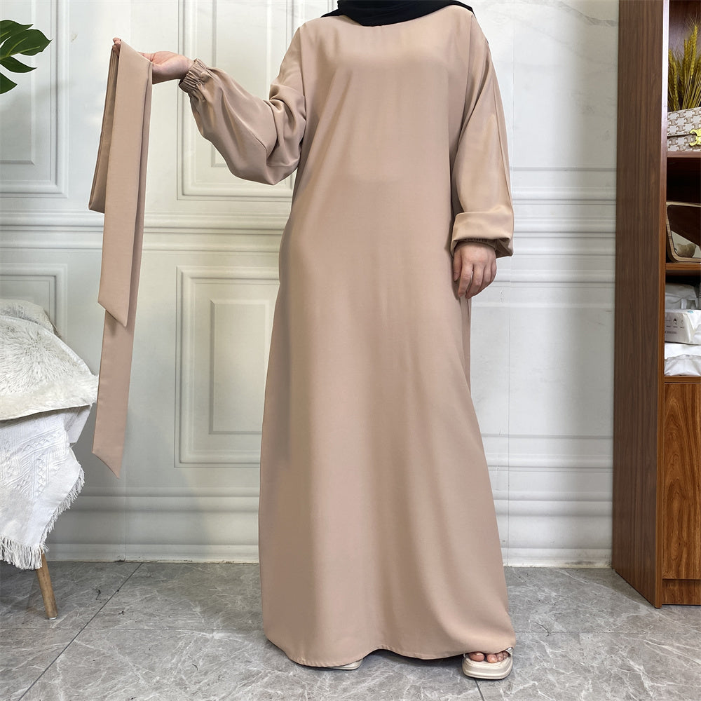 Dina Cream Elasticated Sleeve Closed Abaya