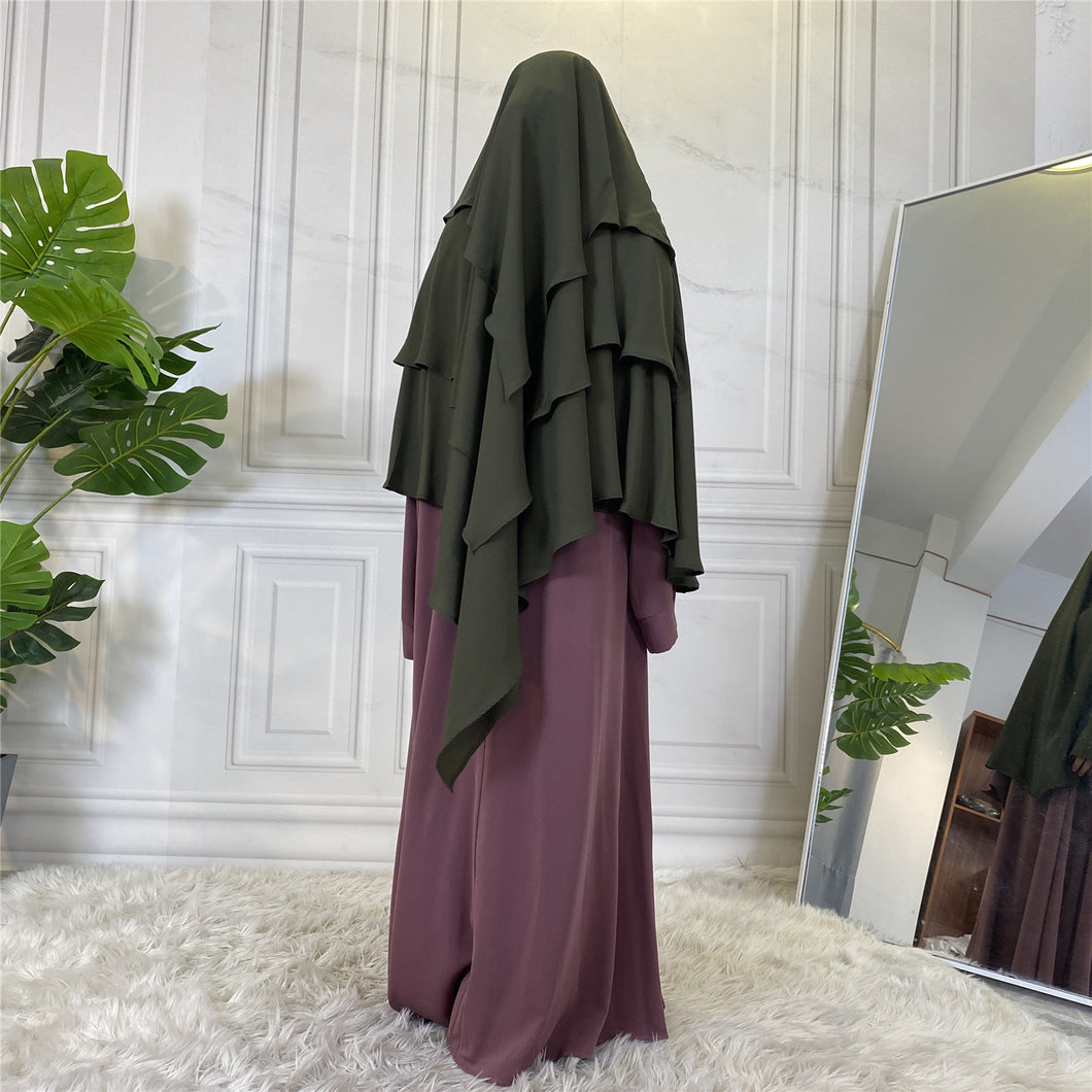 Khaki Green 3 Layer Diamond Georgette Chiffon Khimar