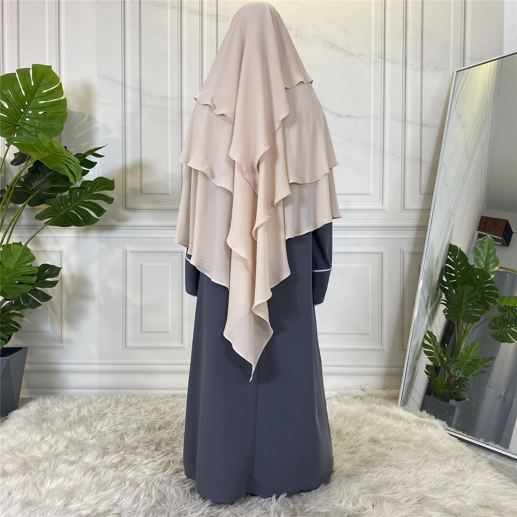 Nude Beige 3 Layer Diamond Georgette Chiffon Khimar