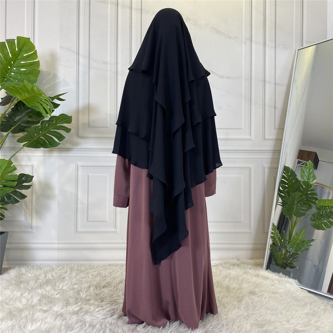 Black 3 Layer Diamond Georgette Chiffon Khimar