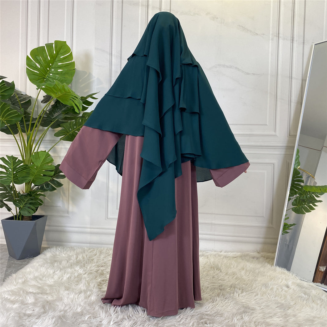 Emerald Green 3 Layer Diamond Georgette Chiffon Khimar