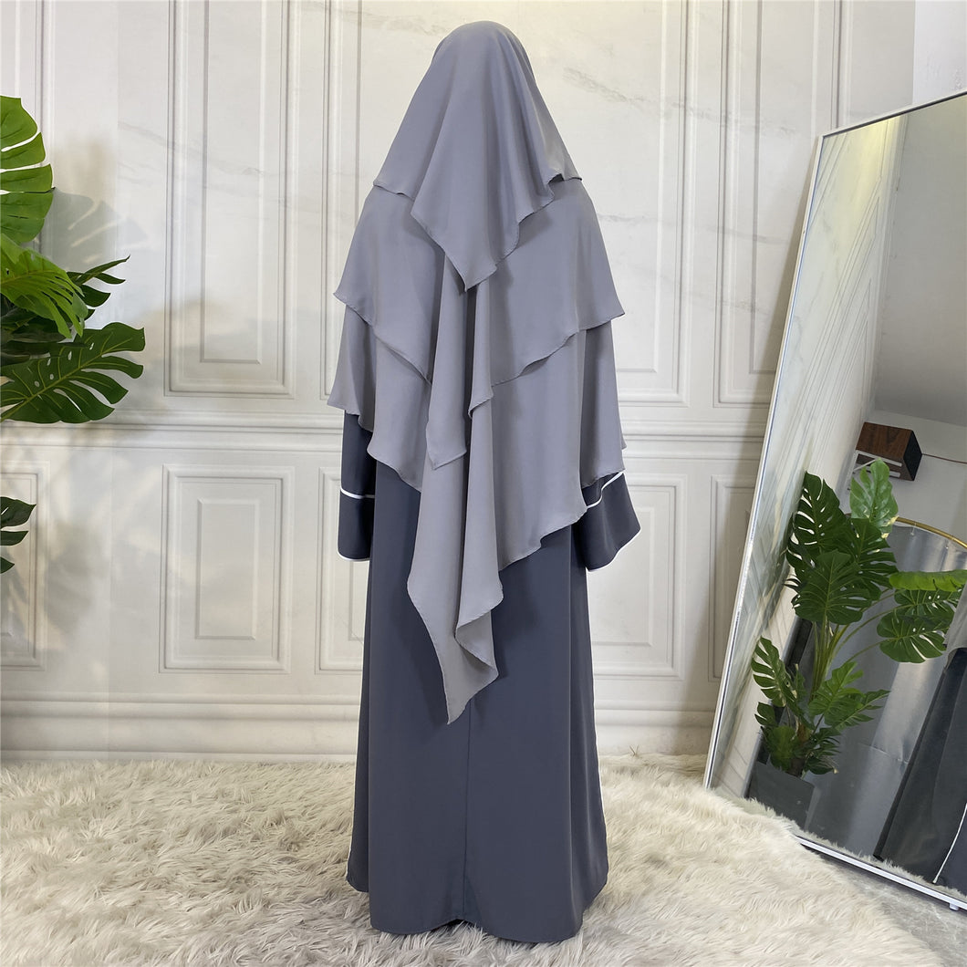 Grey 3 Layer Diamond Georgette Chiffon Khimar