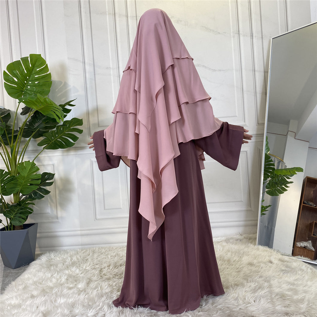 Pink 3 Layer Diamond Georgette Chiffon Khimar