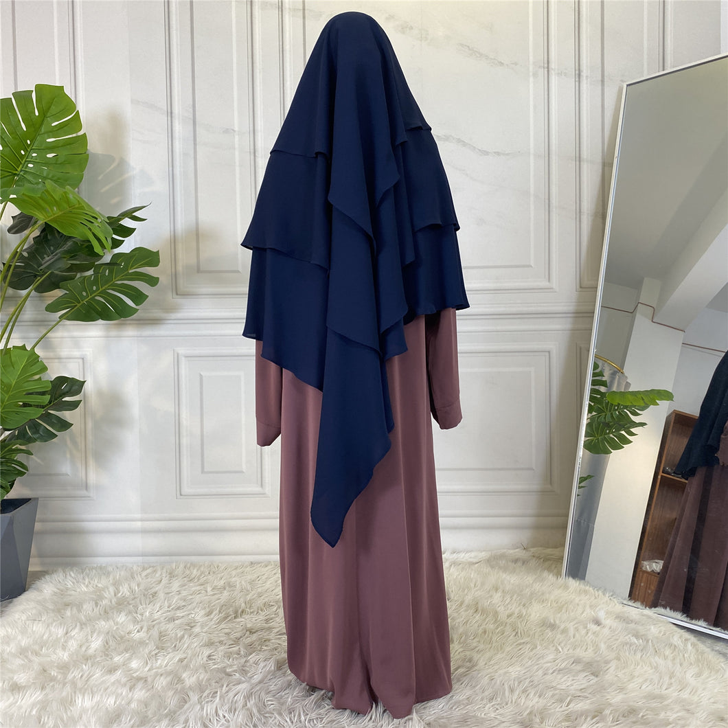 Navy Blue 3 Layer Diamond Georgette Chiffon Khimar
