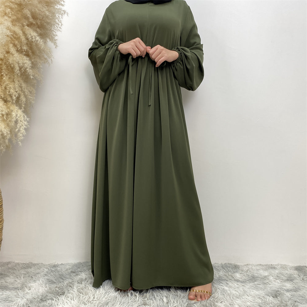 Rida Closed Olive Green Drawstring Umbrella Abaya