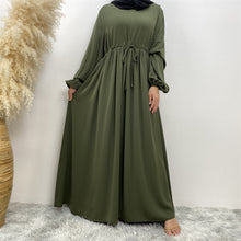 Load image into Gallery viewer, Rida Closed Olive Green Drawstring Umbrella Abaya
