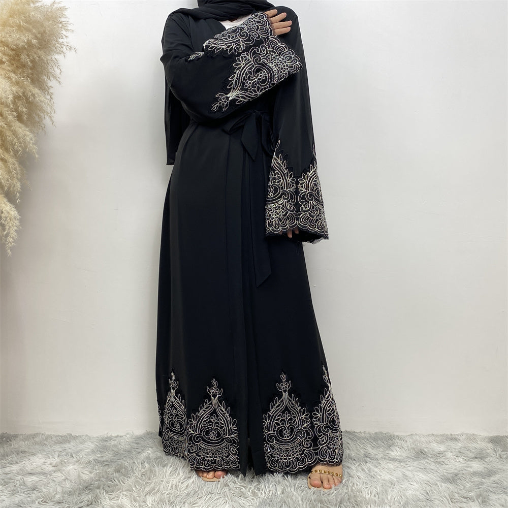 Niyah Black and Silver Lace Black Open Abaya