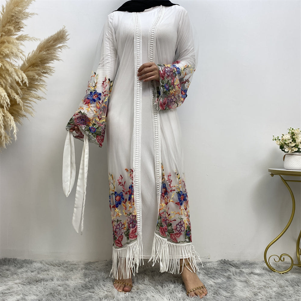 Laiba 2 Embroidered White Net Open Abaya