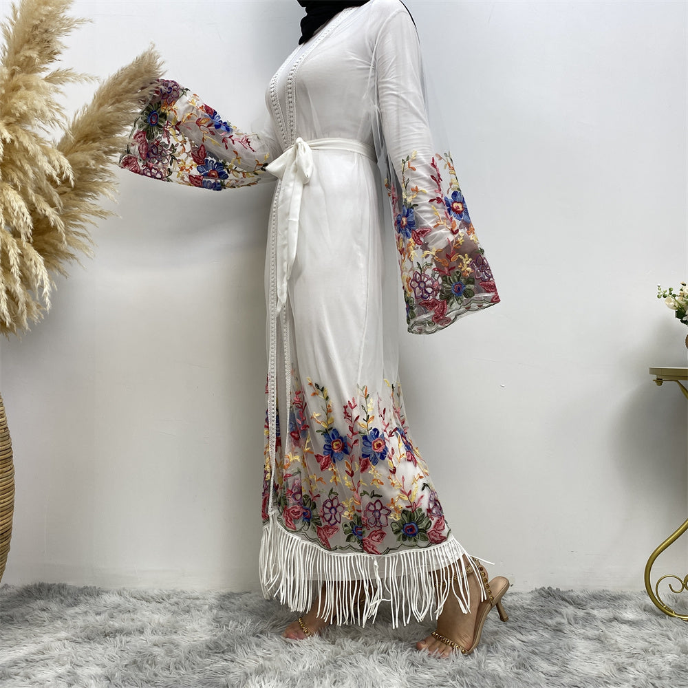 Laiba 2 Embroidered White Net Open Abaya