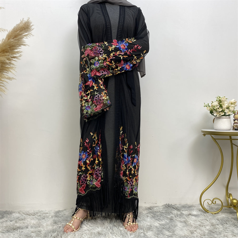 Laiba 2 Embroidered Black Net Open Abaya