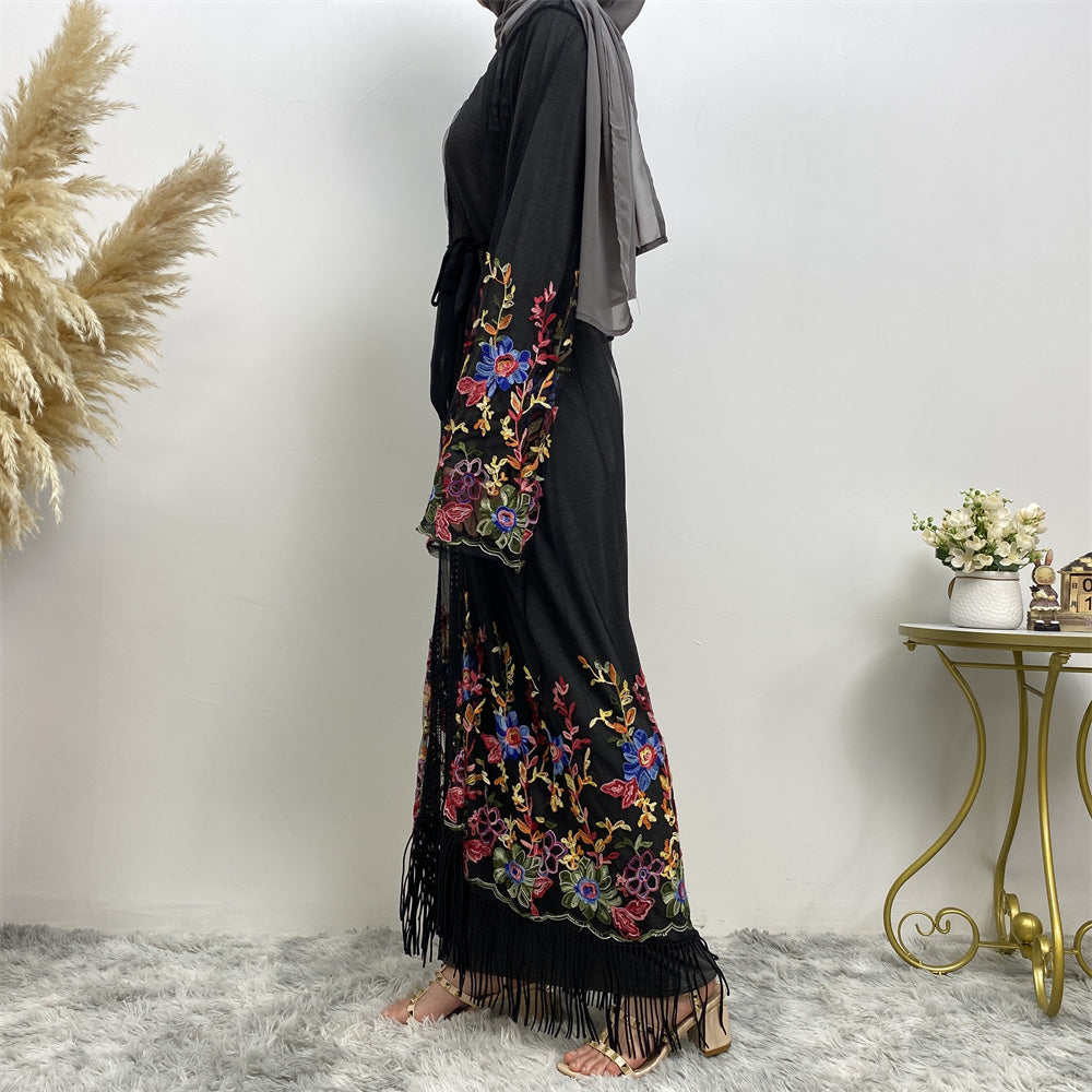 Laiba 2 Embroidered Black Net Open Abaya