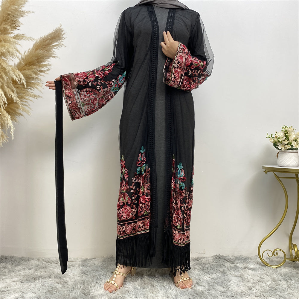 Laiba 4 Embroidered Black Net Open Abaya