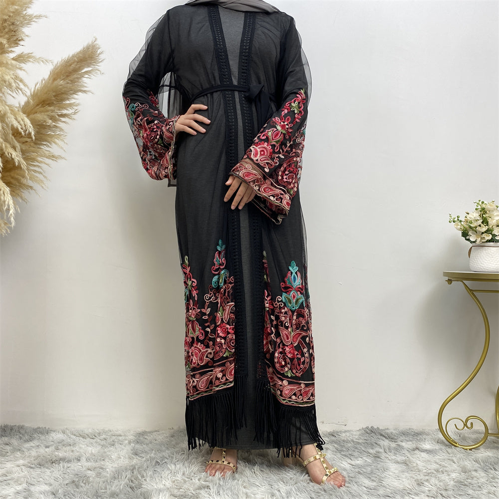 Laiba 4 Embroidered Black Net Open Abaya