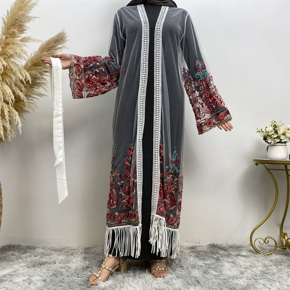 Laiba 4 Embroidered White Net Open Abaya