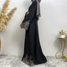 Load image into Gallery viewer, Ameerah Black Pearl and Lace Open Abaya
