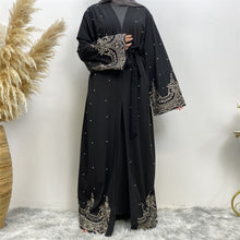 Load image into Gallery viewer, Ameerah Black Pearl and Lace Open Abaya
