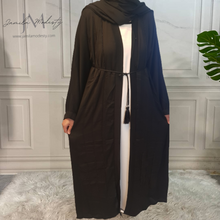 Load image into Gallery viewer, Minaar Black Open Button Abaya
